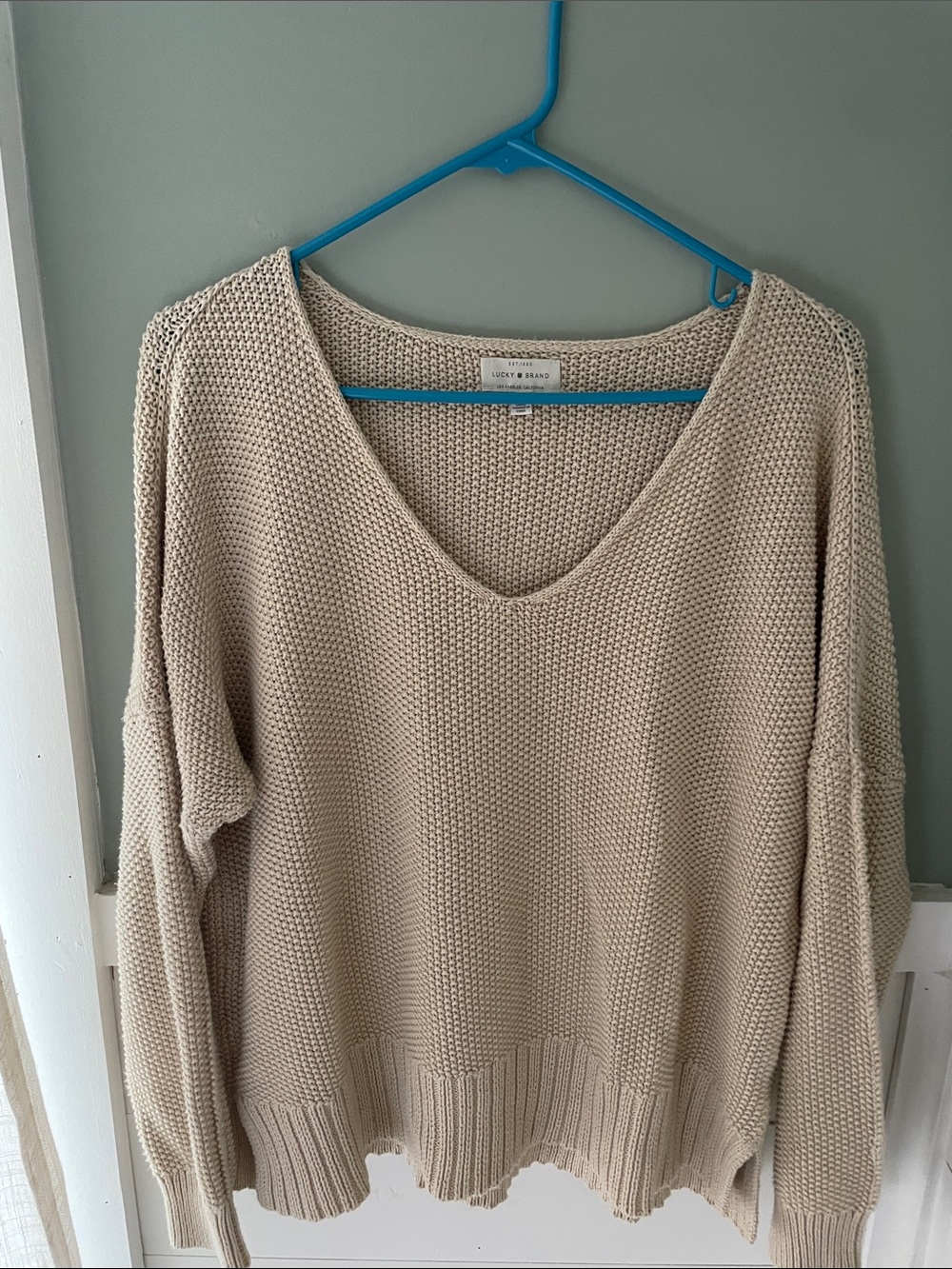 Lucky Brand Beige V-Neck Chunky Knit Sweater